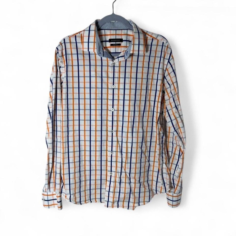 Bugatchi multicoloured checkered button up shirt shaped fit‎ Large #preppy